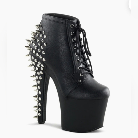 Pleaser Black Spiked Leather Stilettos - Picture 2 of 16